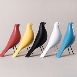 Nordic Wooden Bird Ornament Artificial Craft Figurine Statue Office Lucky Sculpture Home Desktop Decoration 211108