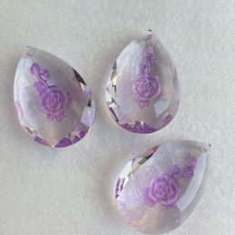 Chandelier Crystal 50pcs/lot 50MM Lilac Colour Glass Prism Pendant Rose Flower Engraving Lighting