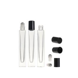 2021 10ml Empty Pen Square Clear Glass Roll on Bottle with gold cap stainless steel roller ball for Essential oil Perfume