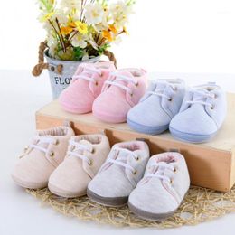 First Walkers Infant Baby Solid Color Soft Sole Non Slip Lace-up Cotton Toddler Walking Shoes Children Birthday Christmas Gifts Delicate Cra