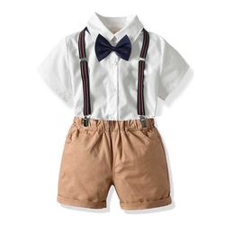 Kid Boy Birthday Party Clothes Set Formal Suit Bow Tie Summer Kids Shirt Shorts Children Graduation Outfit X0802