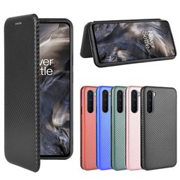 Carbon Fibre Cases For Oneplus Nord CE 5G N200 Case Magnetic Book Stand Core Edition Flip Card Protective Wallet PU Leather Cover