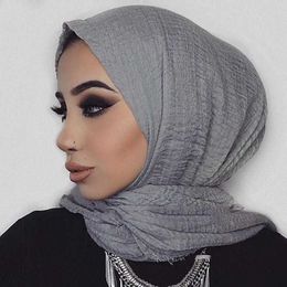 Women Muslim Crinkle Hijab Scarf Soft Cotton Headscarf Islamic Hijab Solid Colour Shawls Wraps Dustproof Protection Scarf Y1020