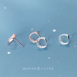 Charm 925 Sterling Silver Square Fashion Stud Earrings for Women Lucky Jewellery Rose Gold Colour Korean Style 210707
