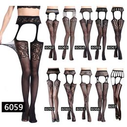 Women Sexy Lingerie Stockings Garter Belt Stripe Elastic Stockings Black Fishnet Stocking Thigh Sheer Tights Pantyhose dropship 211204