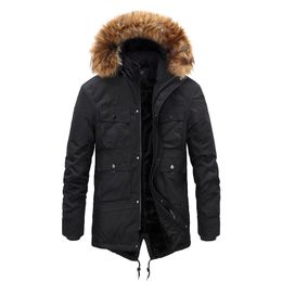 Fur Collar Winter Parkas Men Brand Long Loose Windbreaker Thick Warm Casual Pocket Hoodies Oversized Plus Velvet Mens Parka 210524