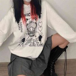 QWEEK Kawaii Women Hoodie Goth Print Sweatshirt Long Sleeve Tops Black Tracksuit Pink Soft Girl Korean Anime Punk Clothes 210805