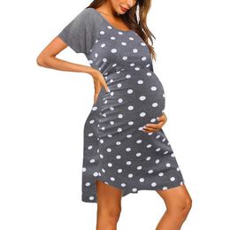Home suit Sleepwear for Pregnant Woman Cotton Maternity Night Dress Short Sleeve Nursing Nightgown Breastfeeding Wear Nightdress Q0713