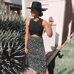 High waist maxi skirts sexy slit leopard print women beach holiday chic long casual summer spring bottom 210427