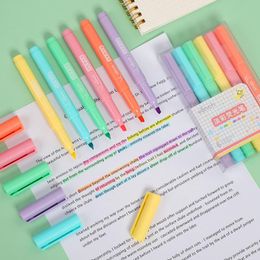 Highlighters 6 Pcs/Set High Capacity Highlighter Kawaii Light Colour Soft Tip Marker School Fluorescent Pen Material Stationery Supplies 2022