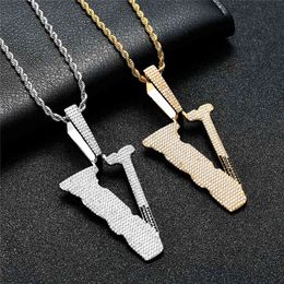 Iced Out Letters Pendant Necklace With Chain 2 Colours AAA Zircon Mens Necklace Fashion Hip Hop Rock Jewellery For Gifts X0509