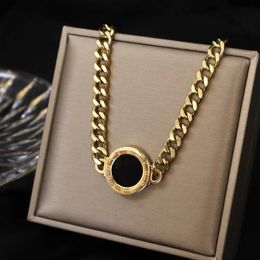 Pendant Necklaces Titanium Steel Women Choker Roman Numerals Necklace Statement Hip Hop Big Chunky Gold Colour Thick Chain Jewellery