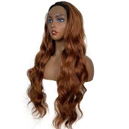 T-color pre-lace wig women European and American fashion leisure dyeing gradient black and brown long straight hair chemical fiber cover