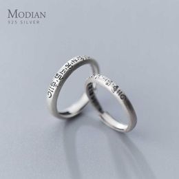 925 Sterling Silver Couple Rings for Men and Women Romantic Carved Sanskrit Adjustable Ring Ethnic Style Fine Jewellery 210707