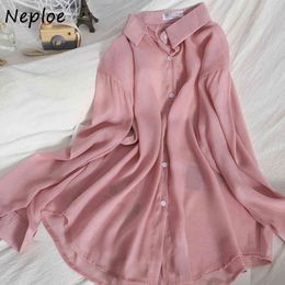 Korean Spring Summer Simple Sunscreen Shirt Turn Down Collar Long Sleeve Single Breast Blusas Ol Multicolor Blouse 210510