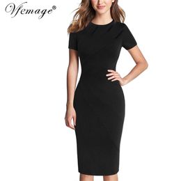 Vfemage Womens Autumn Elegant Patchwork Casual Work Business Office Party Vestidos Slim Fitted Bodycon Pencil Sheath Dress 1045 210331