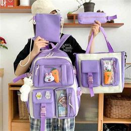 4 Pcs Sets Children's School Backpack Kawaii Women's Bookbag Bags For teens Girls mochilas 210809