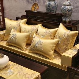Cushion/Decorative Pillow Large Chinese Traditional Light Yellow Flower Embroidered Case Back Cushion Cover Floral Waist Wood Sofa