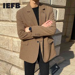 IEFB Spring Korean Trend Plaid Blazer Handsome Casual Suit Men's Coat Back Vent Single Breasted Vintage Clothes 9Y5239 210524