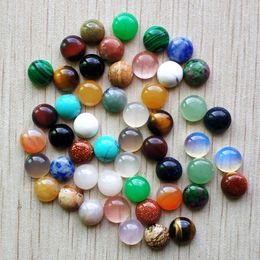 8mm Assorted Natural stone flat base Round cabochon Green Pink Cystal Loose beads for Necklace earrings jewelry & Clothes Accessories making Wholesale