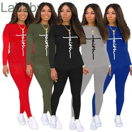 Mulheres carta impressa tracksuits duas peças roupas roupas de designer 2022 camisola de manga longa calça com conjuntos de jogador de senhoras bolso