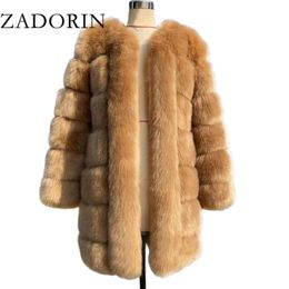 ZADORIN Winter Long Furry Faux Coat Jackets Women Thick Warm Fluffy Jacket Causal Party Overcoat Plus Size 211220