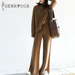 Genayooa Cashmere Two Piece Set Top And Pants Winter Korean Womens Tracksuit Casual 2 s Outfits 211105