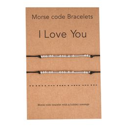 Beads de código Morse Handmade Ajustável 2 pcs / conjunto pulseira com eu te amo lettering papelão criativo charme jóias para amante