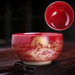 Ceramic Single Cup Tea Set Master Mug Small Bowl Accessories Black Glaze JiangShanTu Leaf Calyces Cups & Saucers