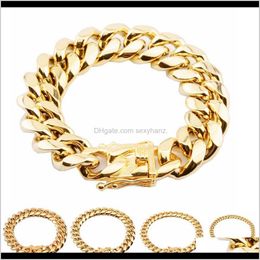 Link, Drop Delivery 2021 Stainless Steel Cuban Link Chain Bracelet Mens Gold Chains Bracelets Hip Hop Jewelry 8/10/12/16/18Mm Ybm45