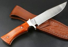 Top Quality Outdoor Survival Straight Knife VG10 Drop Point Satin Blade Full Tang Rosewood Handle Fixed Blades Knives With Leather Sheath