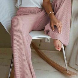 Neploe Winter Autumn Knitted Wide Leg Pants Women Korean Solid Pit Long Trousers Elastic Lace Up Pants Plus Size Sweatpants 2021 Y211115