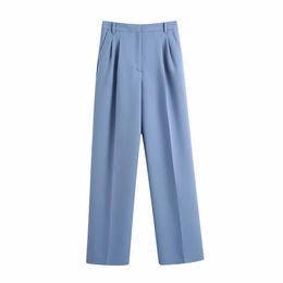 Women Elegant Fashion Solid Colour High Waist Straight Pants Vintage Zipper Fly Side Pockets Trousers Casual Pantalones 210520