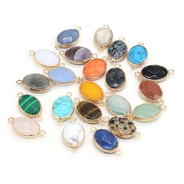 14x27mm Oval Shape Natural Stone Rose Quartz Tiger's Eye turquoise opal Pendant charms DIY for druzy bracelet Necklace earrings Jewellery Making