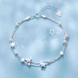 round box chain bracelet Canada - Bangle 925 Sterling Silver Stars Round Beads Charm Bracelet&bangle for Women Elegant Box Chain Jewelry Pulseras Sl028