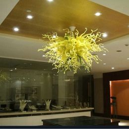 Home Lighting Mouth Blown Borosilicate Glass Pendant Lamps Chihuly Art Lemon Green Coloured Crystal Chandeliers Customised 28 or 32 Inches