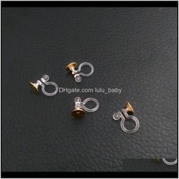 Clasps Hooks & Components Jewelry 100Pcs/Lot Bezel Earrings Settings Gold Plated Stainless Steel Clip On Screw Back No Need Hole Cabochon Ea