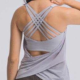 Fitness Woman High Impact Sport Tanks Cross Straps Wirefree Adjustable Buckle Spandex Yoga tops Gym Workout Bra