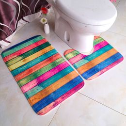 7 Colors Stripes Bathroom Non-Slip Mat 2pcs/Set Absorbent Toilet Mats Pedestal Rugs Non-Slip Carpet Printed Foot Pads Floor Mat 210724