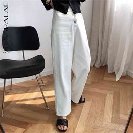 High Waist Metal Buttons Black Denim Wide Leg Trousers Loose Fit Pants Women Fashion Tide Spring Autumn 210427