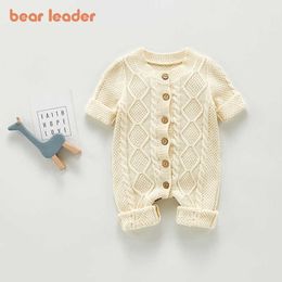 Bear Leader Boys Girls Baby Autumn Rompers Toddler Kids Winter Knitted Bodysuits Infant Geometric Jumpsuits Sweaters Outfits 210708