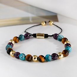 Mixed Colour Beads Bracelet Homme Hand-Woven Adjustable Size 8mm New Natural Wood Beads Bracelets Men Prayer Jewellery Yoga