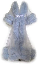 Chic Feather Evening Dresses Women's Bridal Robe Long Lingerie Robes Custom Made Nightgown Bathrobe Sleepwear with Belt