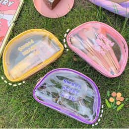 Semicircle Pvc Cosmetic Bag Female Transparent Roomy Makeup Organizer Lady Waterproof Beauty Brush Case Toiletry Wash Bags Cute