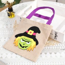 NEW21*23cm Halloween Wrap Bag Linen Pumpkin Witch Ghost Portable Bags Kids Festival Party Gift Packing RRD12414