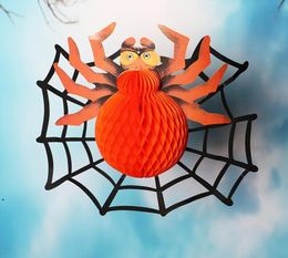 Vintage Honeycomb Crepe Paper Halloween Spider in Web Large Giant Big Size Spiders Party Decoration Ghost Festival Home Garden LLB9533