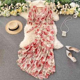 Summer Elegant Beach Two Piece Sets Women Fashion V Neck Bandage Blouse and Irregular Skirts Outfits Clothes Ladies Floral Suits 210730