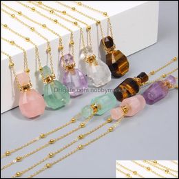Pendant Necklaces & Pendants Jewelry Natural Gems Stone Per Bottle Necklace Essential Oil Diffuser Tiger Eye Amethysts Bowling Shape Gift Dr