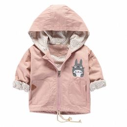 Spring Autumn Girls Windbreaker Coat Baby Kids Totoro Hooded Outwear Cartoon Coats Jacket children Clothing 211204