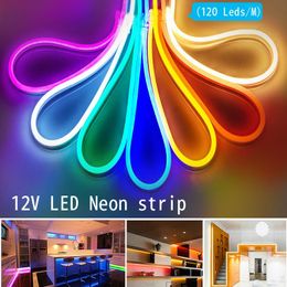 led neon rope light flex tube UK - Strips LED Strip Flexible Neon Light 12V Waterproof Luces Ribbon Rope Dimming Flex Tube Tape Room Warm White Yellow Red Green Blue